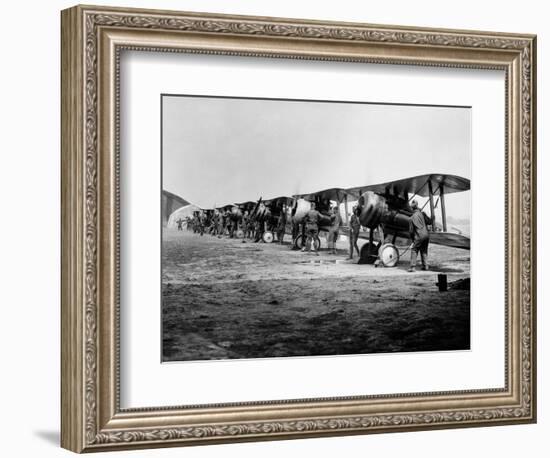 1918 Flight Line of American Expeditionary Force Pilots and Sopwith Camel WWI Biplanes-null-Framed Photographic Print