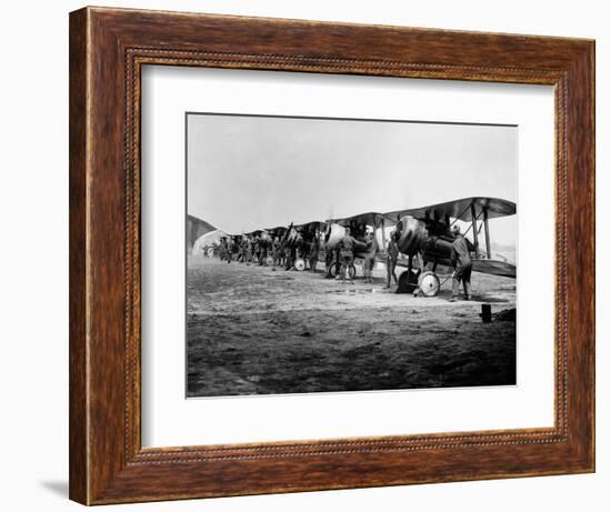 1918 Flight Line of American Expeditionary Force Pilots and Sopwith Camel WWI Biplanes-null-Framed Photographic Print
