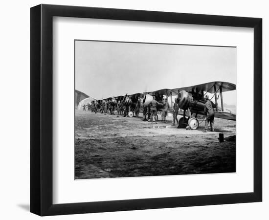 1918 Flight Line of American Expeditionary Force Pilots and Sopwith Camel WWI Biplanes-null-Framed Photographic Print