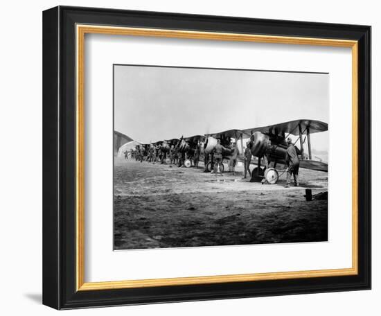 1918 Flight Line of American Expeditionary Force Pilots and Sopwith Camel WWI Biplanes-null-Framed Photographic Print