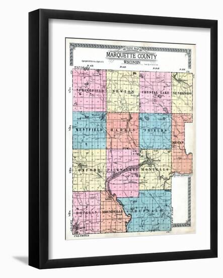 1919, Marquette County Map - Outline, Wisconsin, United States-null-Framed Giclee Print