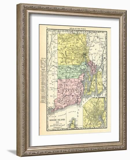 191x, Rhode Island State Map With Providence Inset, Rhode Island, United States-null-Framed Giclee Print