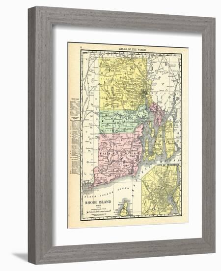 191x, Rhode Island State Map With Providence Inset, Rhode Island, United States-null-Framed Giclee Print