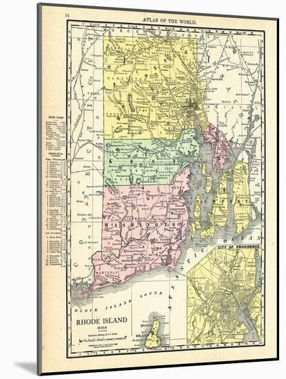 191x, Rhode Island State Map With Providence Inset, Rhode Island, United States-null-Mounted Giclee Print