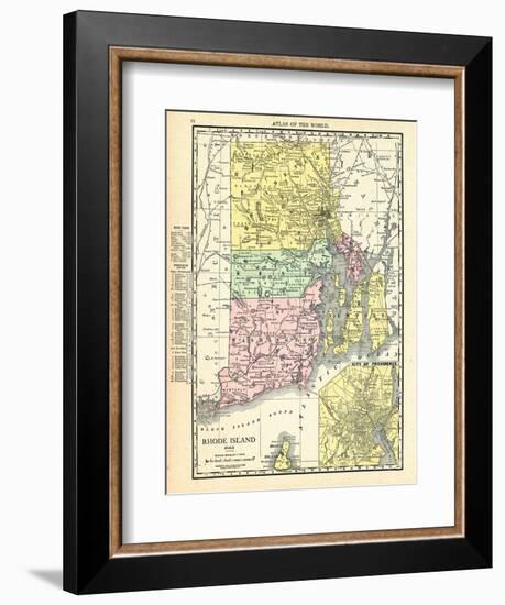 191x, Rhode Island State Map With Providence Inset, Rhode Island, United States-null-Framed Giclee Print