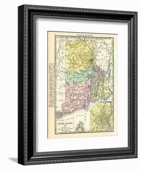 191x, Rhode Island State Map With Providence Inset, Rhode Island, United States-null-Framed Giclee Print