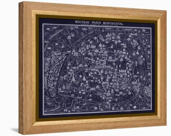 1920 Pocket Map of Paris Blueprint style-Vintage Lavoie-Framed Premier Image Canvas