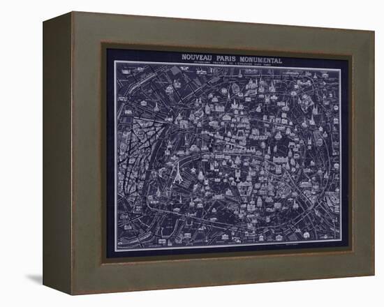 1920 Pocket Map of Paris Blueprint style-Vintage Lavoie-Framed Premier Image Canvas