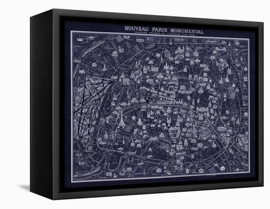 1920 Pocket Map of Paris Blueprint style-Vintage Lavoie-Framed Premier Image Canvas