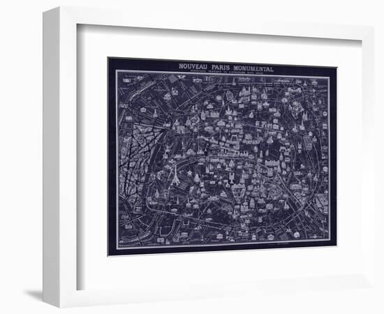 1920 Pocket Map of Paris Blueprint style-Vintage Lavoie-Framed Premium Giclee Print