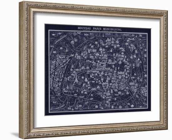 1920 Pocket Map of Paris Blueprint style-Vintage Lavoie-Framed Giclee Print