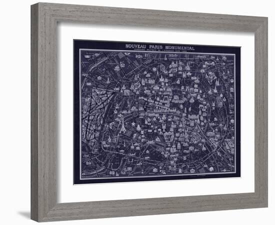 1920 Pocket Map of Paris Blueprint style-Vintage Lavoie-Framed Giclee Print