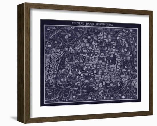 1920 Pocket Map of Paris Blueprint style-Vintage Lavoie-Framed Giclee Print