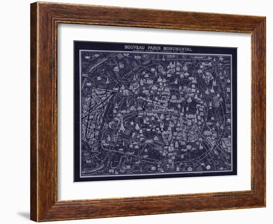 1920 Pocket Map of Paris Blueprint style-Vintage Lavoie-Framed Giclee Print