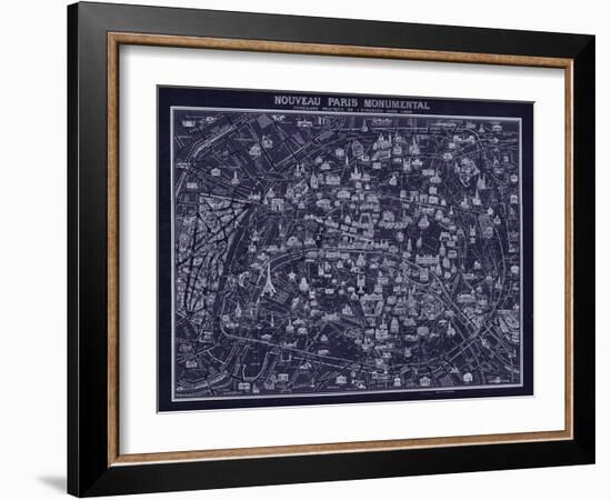 1920 Pocket Map of Paris Blueprint style-Vintage Lavoie-Framed Giclee Print