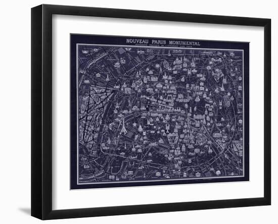 1920 Pocket Map of Paris Blueprint style-Vintage Lavoie-Framed Giclee Print