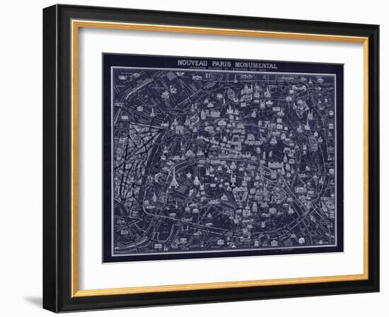 1920 Pocket Map of Paris Blueprint style-Vintage Lavoie-Framed Giclee Print