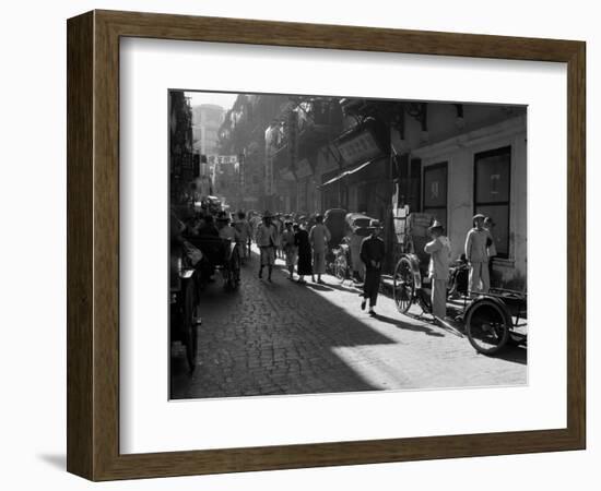 1920s-1930s Street Scene Rickshaws Waiting for Hire Hong Kong China-null-Framed Photographic Print