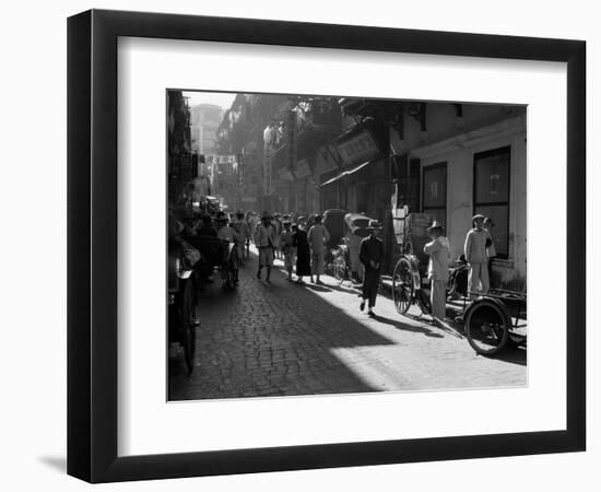 1920s-1930s Street Scene Rickshaws Waiting for Hire Hong Kong China-null-Framed Photographic Print