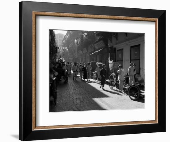 1920s-1930s Street Scene Rickshaws Waiting for Hire Hong Kong China-null-Framed Photographic Print