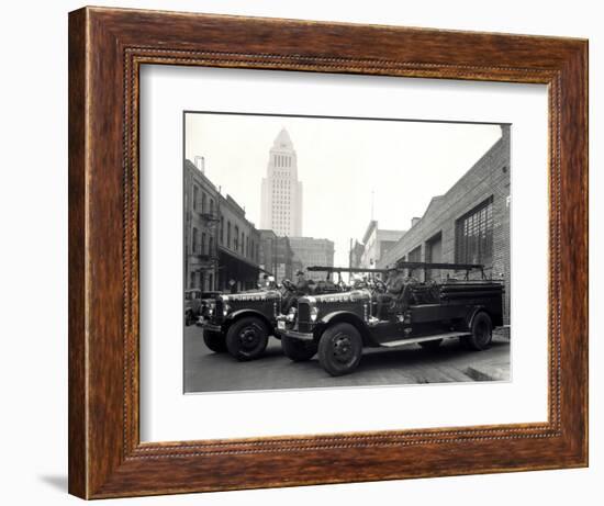 1920s-1930s Two Fire Trucks with Los Angeles City Hall California-null-Framed Photographic Print