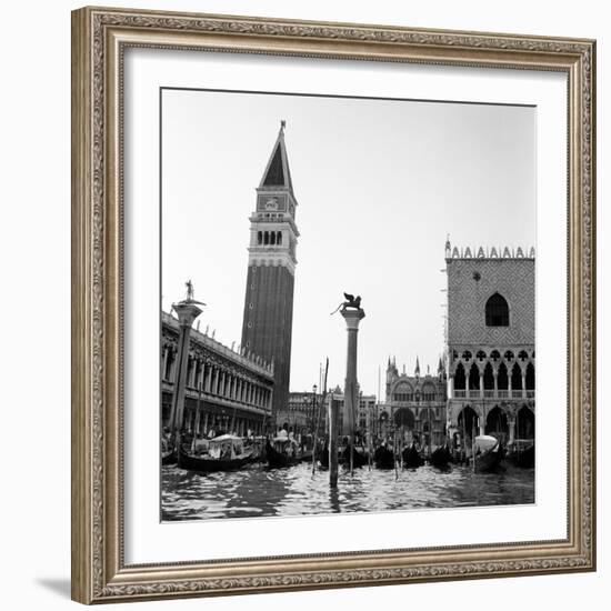 1920s-1930s Venice, Italy Piazza San Marco Campanile Tower and Winged Lion Statue-null-Framed Photographic Print