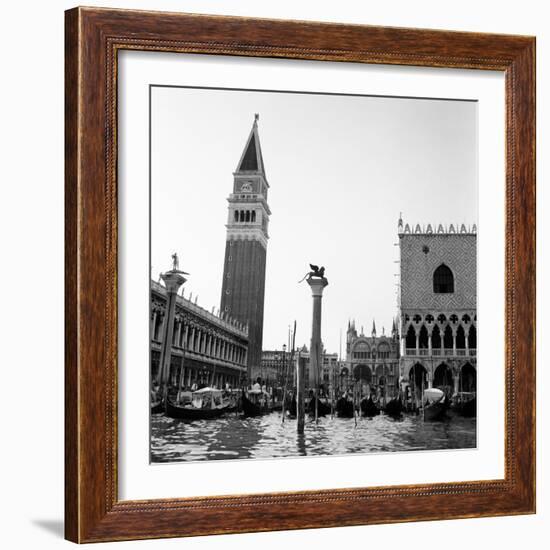 1920s-1930s Venice, Italy Piazza San Marco Campanile Tower and Winged Lion Statue-null-Framed Photographic Print