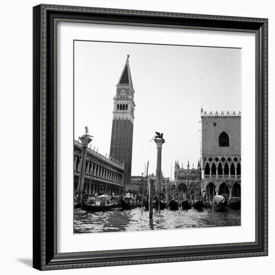 1920s-1930s Venice, Italy Piazza San Marco Campanile Tower and Winged Lion Statue-null-Framed Photographic Print