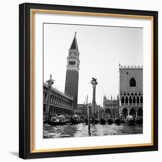 1920s-1930s Venice, Italy Piazza San Marco Campanile Tower and Winged Lion Statue-null-Framed Photographic Print