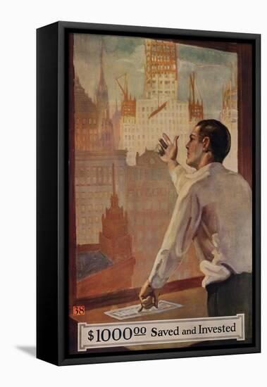 1920s American Banking Poster, $1000 Saved and Invested-null-Framed Premier Image Canvas