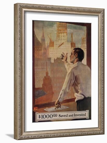 1920s American Banking Poster, $1000 Saved and Invested-null-Framed Giclee Print