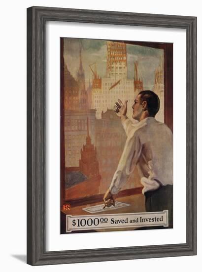 1920s American Banking Poster, $1000 Saved and Invested-null-Framed Giclee Print