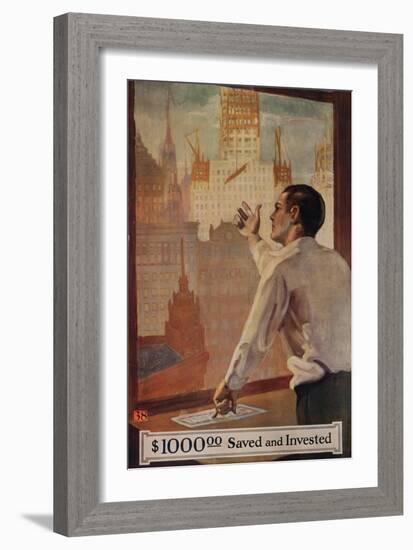 1920s American Banking Poster, $1000 Saved and Invested-null-Framed Giclee Print