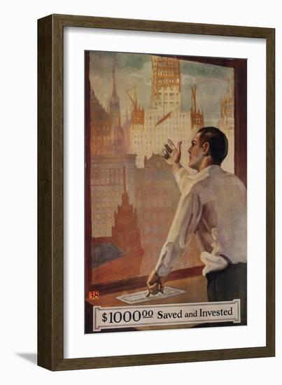 1920s American Banking Poster, $1000 Saved and Invested-null-Framed Giclee Print