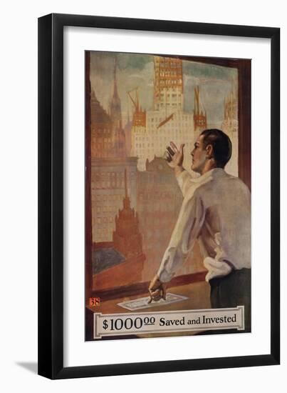 1920s American Banking Poster, $1000 Saved and Invested-null-Framed Giclee Print