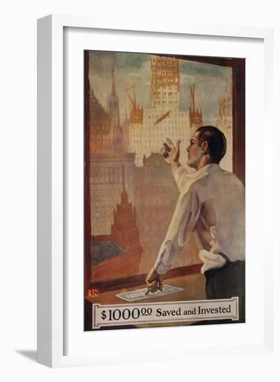 1920s American Banking Poster, $1000 Saved and Invested-null-Framed Giclee Print