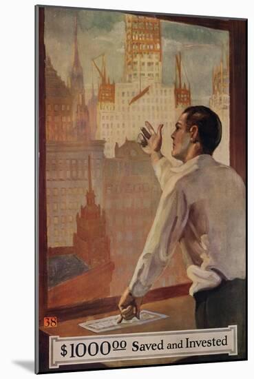 1920s American Banking Poster, $1000 Saved and Invested-null-Mounted Giclee Print