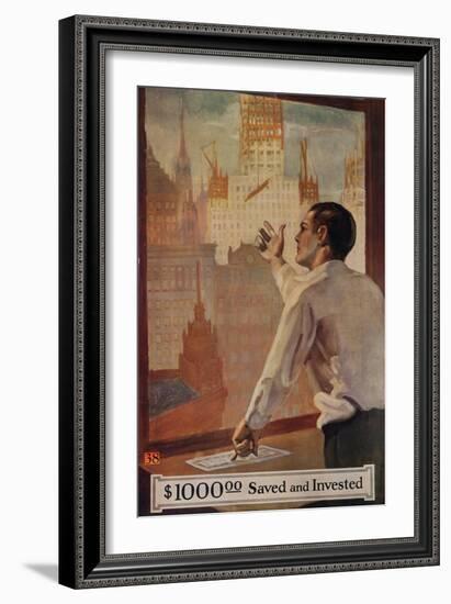 1920s American Banking Poster, $1000 Saved and Invested-null-Framed Giclee Print