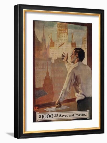 1920s American Banking Poster, $1000 Saved and Invested-null-Framed Giclee Print