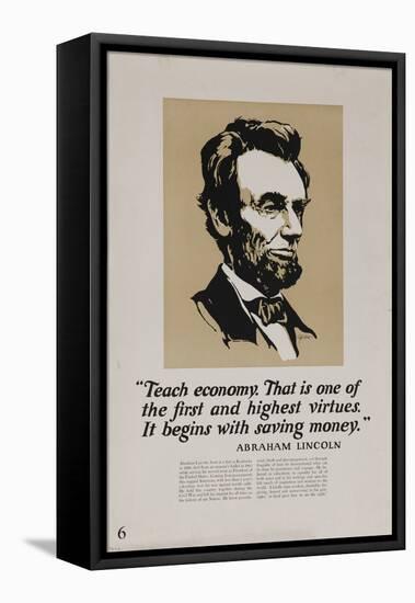 1920s American Banking Poster, Abe Lincoln Teach Economy-null-Framed Premier Image Canvas