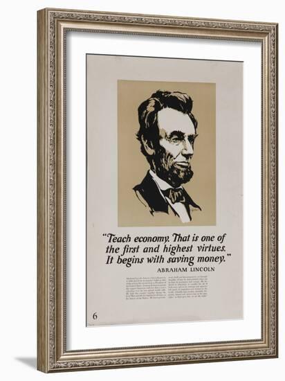 1920s American Banking Poster, Abe Lincoln Teach Economy-null-Framed Giclee Print