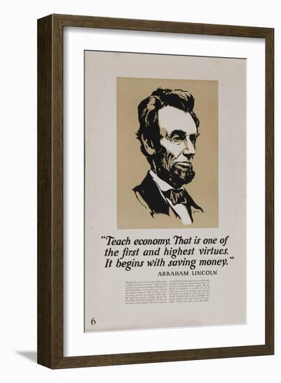 1920s American Banking Poster, Abe Lincoln Teach Economy-null-Framed Giclee Print