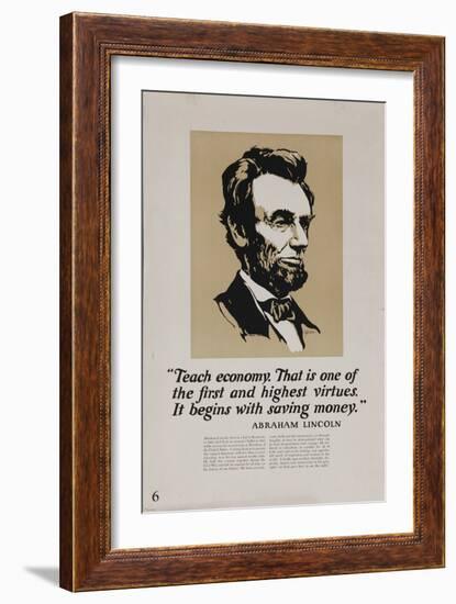 1920s American Banking Poster, Abe Lincoln Teach Economy-null-Framed Giclee Print