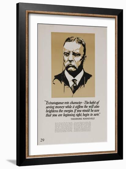 1920s American Banking Poster, Extravagence Rots Character, Teddy Roosevelt-null-Framed Giclee Print