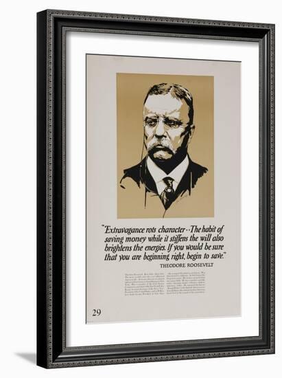 1920s American Banking Poster, Extravagence Rots Character, Teddy Roosevelt-null-Framed Giclee Print