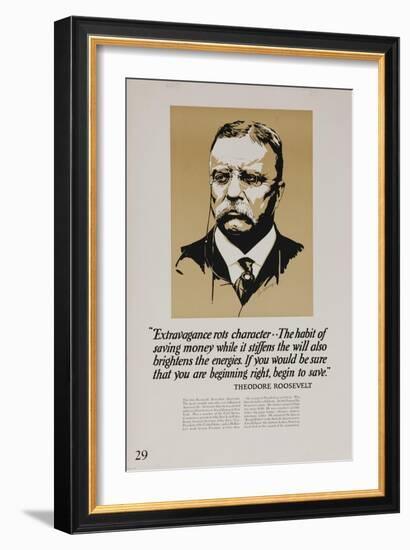 1920s American Banking Poster, Extravagence Rots Character, Teddy Roosevelt-null-Framed Giclee Print