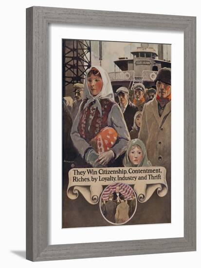 1920s American Banking Poster, Immigrants Ariving in America-null-Framed Giclee Print