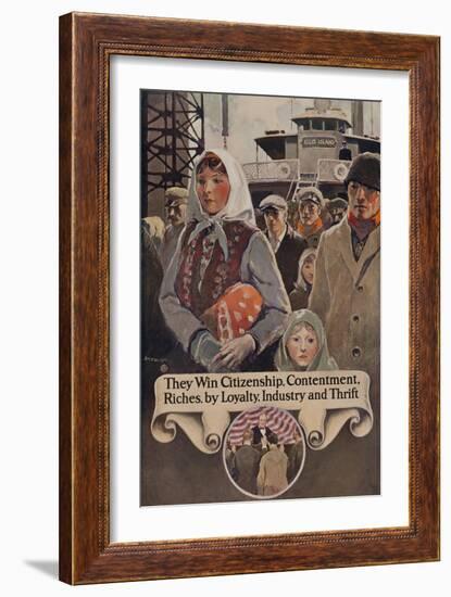 1920s American Banking Poster, Immigrants Ariving in America-null-Framed Giclee Print