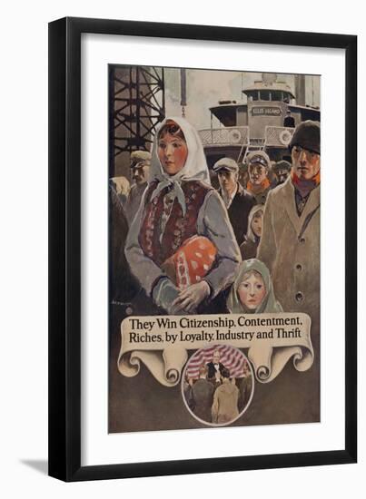 1920s American Banking Poster, Immigrants Ariving in America-null-Framed Giclee Print