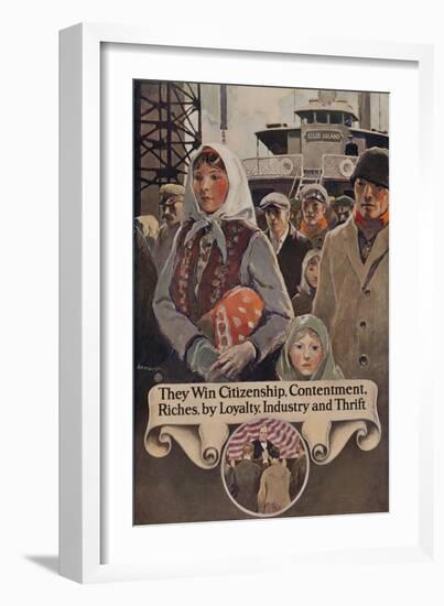 1920s American Banking Poster, Immigrants Ariving in America-null-Framed Giclee Print